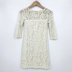 Trina Turk Crochet 3/4 Sleeve Floral Lace Shift Dress White